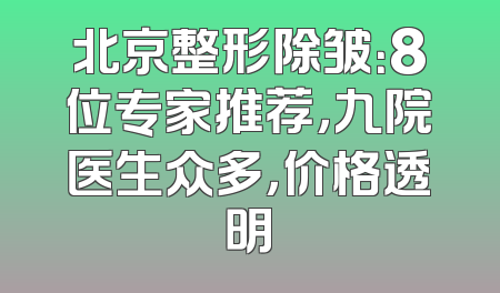北京整形除皱：8位专家推荐，九院医生众多，价格透明