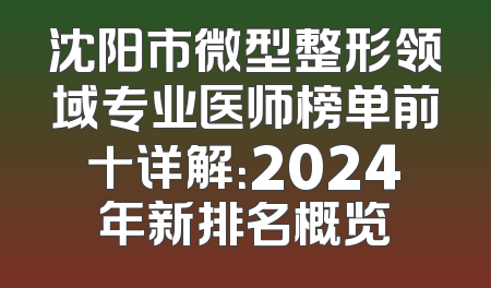 沈阳市微型整形领域专业医师榜单前十详解：2024年新排名概览