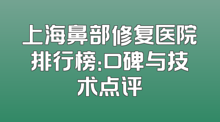 上海鼻部修复医院排行榜：口碑与技术点评
