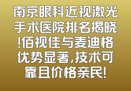 南京眼科近视激光手术医院排名揭晓！佰视佳与麦迪格优势显著，技术可靠且价格亲民！