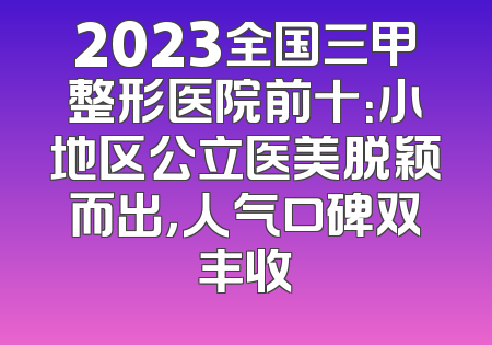 2023全国三甲整形医院前十：小地区公立医美脱颖而出，人气口碑双丰收