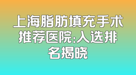上海脂肪填充手术推荐医院：入选排名揭晓
