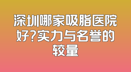 深圳哪家吸脂医院好？实力与名誉的较量