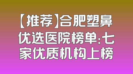 【推荐】合肥塑鼻优选医院榜单：七家优质机构上榜