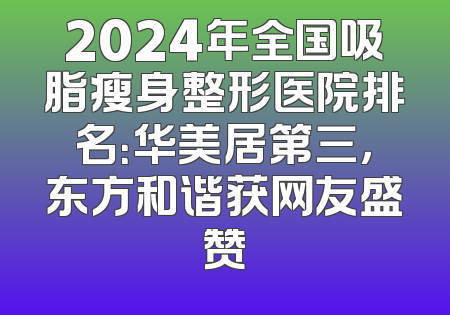 2024年全国吸脂瘦身整形医院排名：华美居第三，东方和谐获网友盛赞