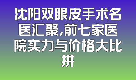 沈阳双眼皮手术名医汇聚，前七家医院实力与价格大比拼