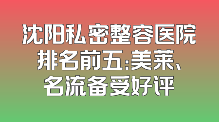 沈阳私密整容医院排名前五：美莱、名流备受好评