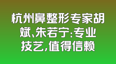 杭州鼻整形专家胡斌、朱若宁：专业技艺，值得信赖